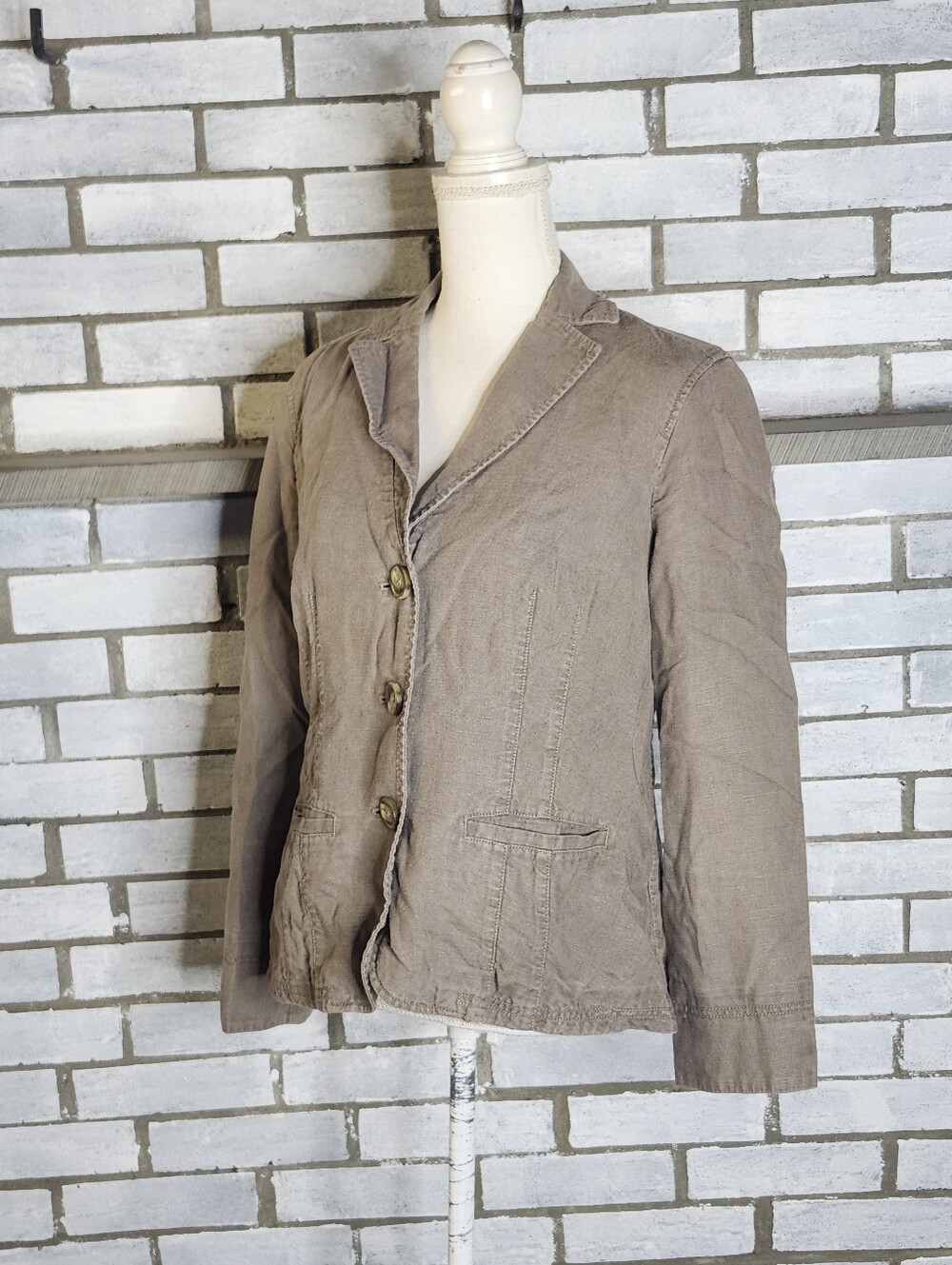 • L.L. Bean Women's Long Sleeve Linen Jacket Size 10 Brown Pockets Cotton Lining